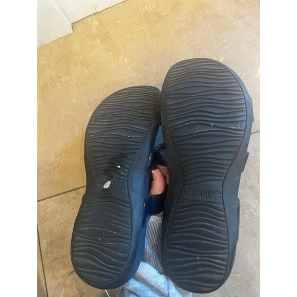 Vionic Misa Slide Sandal Women 9 Patent Leather Comfort Orthotic Silver Buckle - Picture 6 of 8